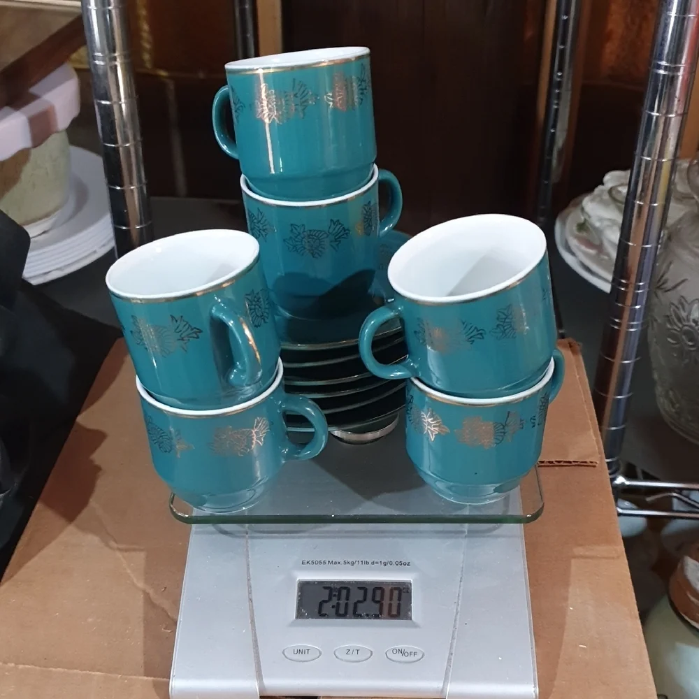 Asian Inspired Design Teal Ceramic Cup and Saucer Set - Picture 11 of 11